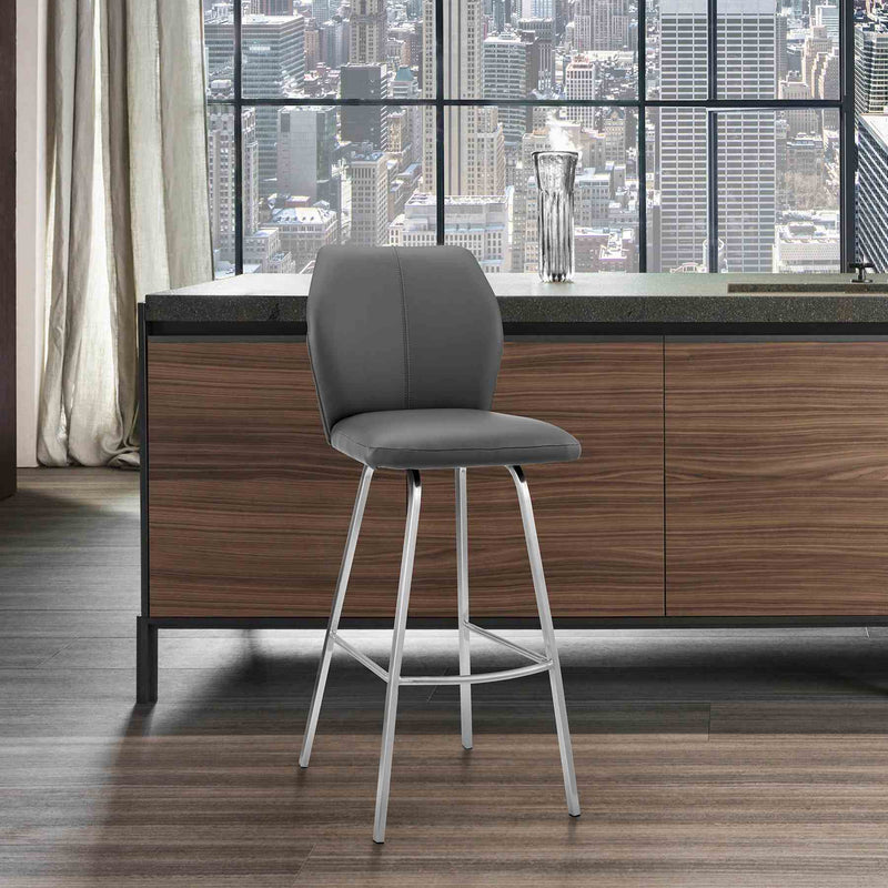 Tandy Gray Faux Leather and Brushed Stainless Steel 30" Bar Stool - Furniture City (CA)l