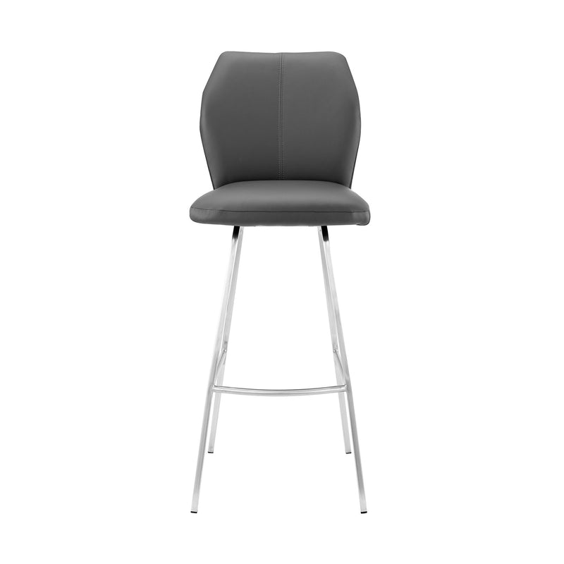 Tandy Gray Faux Leather and Brushed Stainless Steel 30" Bar Stool - Furniture City (CA)l