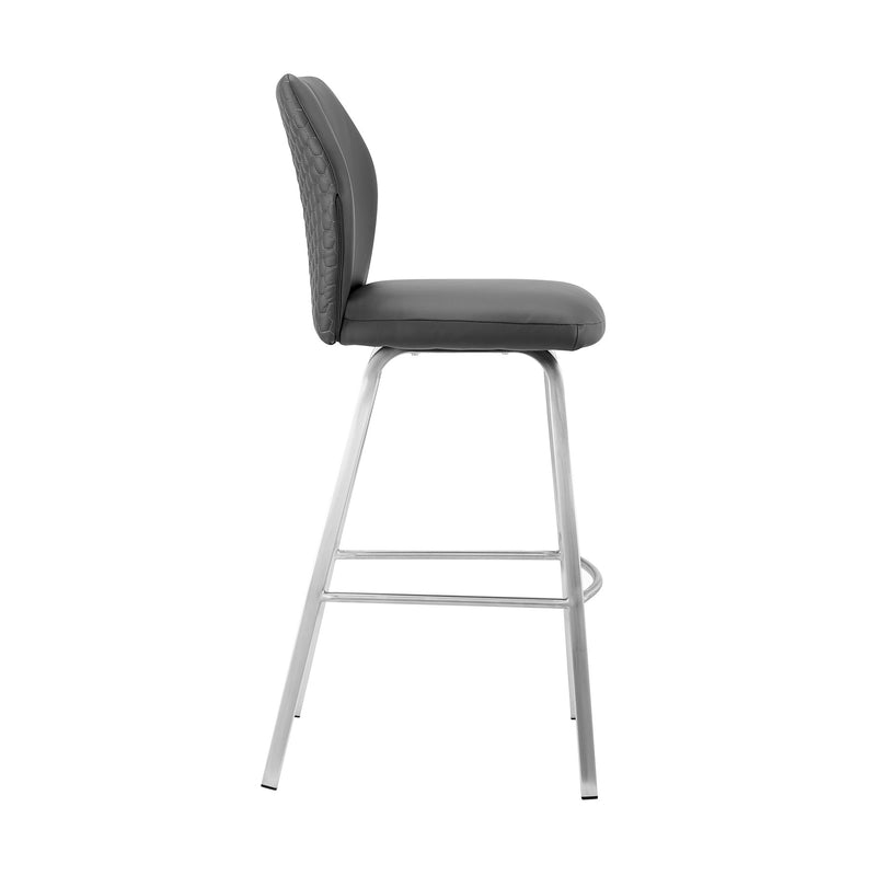 Tandy Gray Faux Leather and Brushed Stainless Steel 30" Bar Stool - Furniture City (CA)l