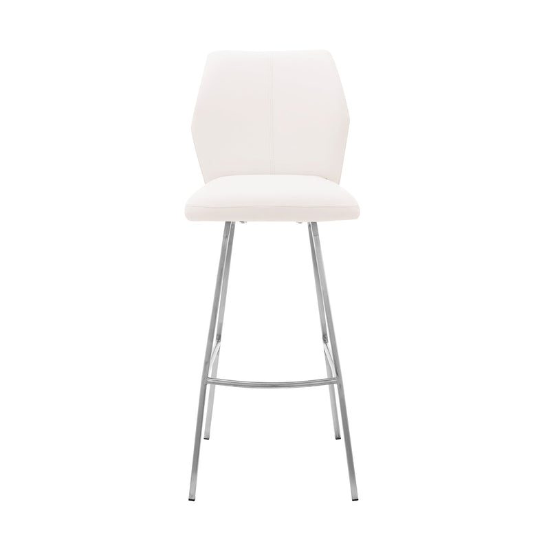Tandy White Faux Leather and Brushed Stainless Steel 26" Counter Stool - Furniture City (CA)l