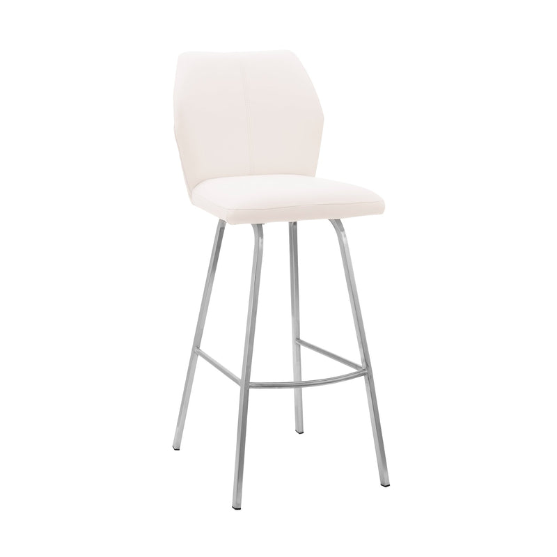 Tandy White Faux Leather and Brushed Stainless Steel 30" Bar Stool - Furniture City (CA)l