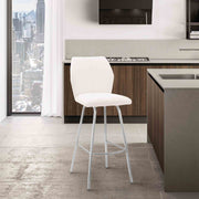 Tandy White Faux Leather and Brushed Stainless Steel 30" Bar Stool - Furniture City (CA)l