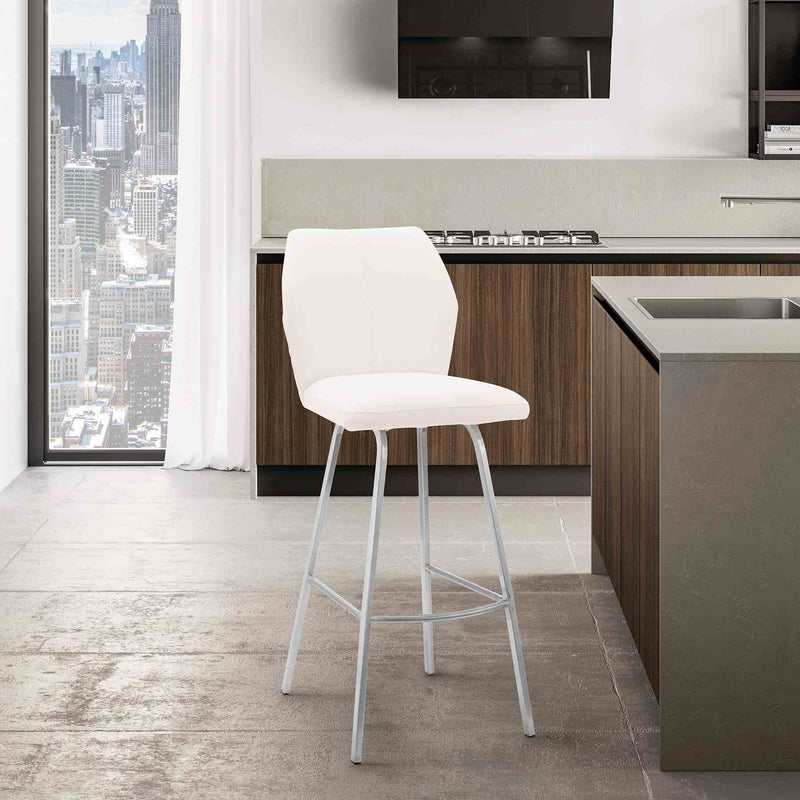 Tandy White Faux Leather and Brushed Stainless Steel 30" Bar Stool - Furniture City (CA)l