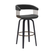 Topanga 26" Swivel Black Wood Counter Stool in Black Faux Leather with Golden Bronze Metal - Furniture City (CA)l