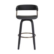 Topanga 26" Swivel Black Wood Counter Stool in Black Faux Leather with Golden Bronze Metal - Furniture City (CA)l