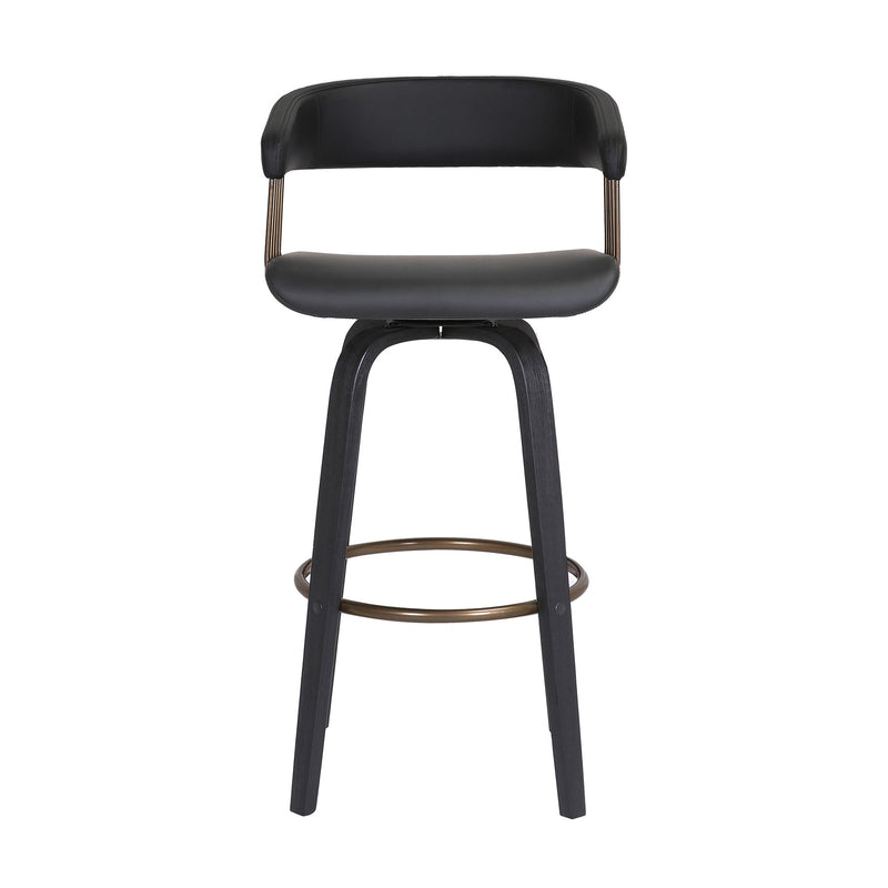 Topanga 26" Swivel Black Wood Counter Stool in Black Faux Leather with Golden Bronze Metal - Furniture City (CA)l