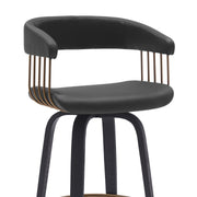 Topanga 26" Swivel Black Wood Counter Stool in Black Faux Leather with Golden Bronze Metal - Furniture City (CA)l