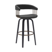 Topanga 30.5" Swivel Black Wood Bar Stool in Black Faux Leather with Golden Bronze Metal - Furniture City (CA)l