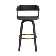 Topanga 30.5" Swivel Black Wood Bar Stool in Black Faux Leather with Golden Bronze Metal - Furniture City (CA)l