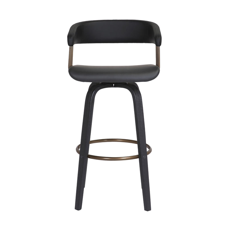 Topanga 30.5" Swivel Black Wood Bar Stool in Black Faux Leather with Golden Bronze Metal - Furniture City (CA)l