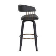 Topanga 30.5" Swivel Black Wood Bar Stool in Black Faux Leather with Golden Bronze Metal - Furniture City (CA)l