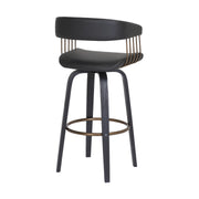 Topanga 30.5" Swivel Black Wood Bar Stool in Black Faux Leather with Golden Bronze Metal - Furniture City (CA)l