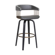 Topanga 26" Swivel Black Wood Counter Stool in Gray Faux Leather with Golden Bronze Metal - Furniture City (CA)l
