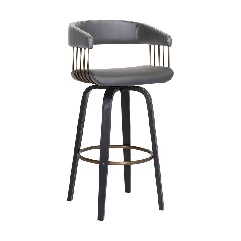 Topanga 26" Swivel Black Wood Counter Stool in Gray Faux Leather with Golden Bronze Metal - Furniture City (CA)l