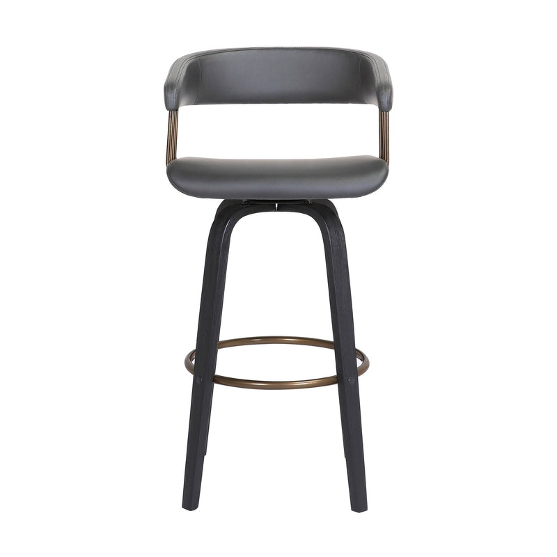 Topanga 26" Swivel Black Wood Counter Stool in Gray Faux Leather with Golden Bronze Metal - Furniture City (CA)l