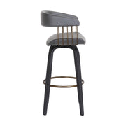 Topanga 26" Swivel Black Wood Counter Stool in Gray Faux Leather with Golden Bronze Metal - Furniture City (CA)l