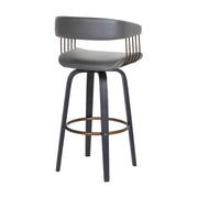 Topanga 26" Swivel Black Wood Counter Stool in Gray Faux Leather with Golden Bronze Metal - Furniture City (CA)l
