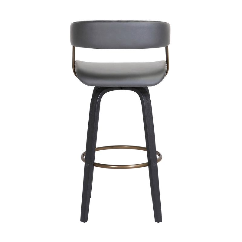 Topanga 26" Swivel Black Wood Counter Stool in Gray Faux Leather with Golden Bronze Metal - Furniture City (CA)l