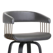 Topanga 26" Swivel Black Wood Counter Stool in Gray Faux Leather with Golden Bronze Metal - Furniture City (CA)l