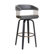 Topanga 30.5" Swivel Black Wood Bar Stool in Gray Faux Leather with Golden Bronze Metal - Furniture City (CA)l