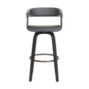 Topanga 30.5" Swivel Black Wood Bar Stool in Gray Faux Leather with Golden Bronze Metal - Furniture City (CA)l