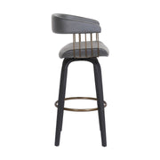 Topanga 30.5" Swivel Black Wood Bar Stool in Gray Faux Leather with Golden Bronze Metal - Furniture City (CA)l