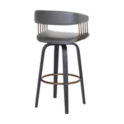 Topanga 30.5" Swivel Black Wood Bar Stool in Gray Faux Leather with Golden Bronze Metal - Furniture City (CA)l