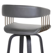 Topanga 30.5" Swivel Black Wood Bar Stool in Gray Faux Leather with Golden Bronze Metal - Furniture City (CA)l