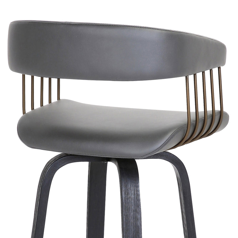 Topanga 30.5" Swivel Black Wood Bar Stool in Gray Faux Leather with Golden Bronze Metal - Furniture City (CA)l