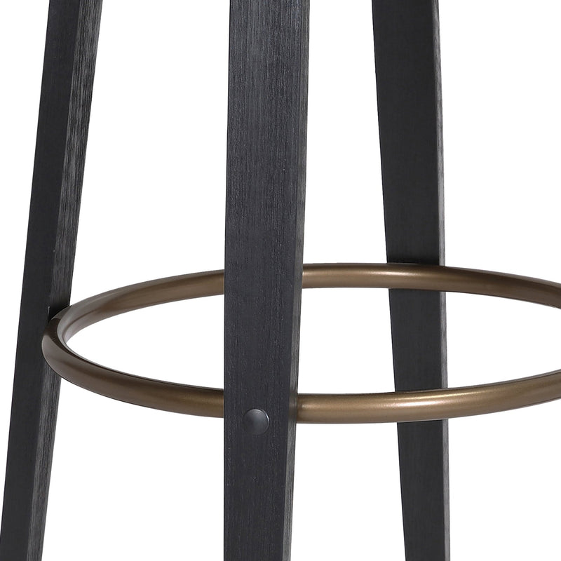 Topanga 30.5" Swivel Black Wood Bar Stool in Gray Faux Leather with Golden Bronze Metal - Furniture City (CA)l