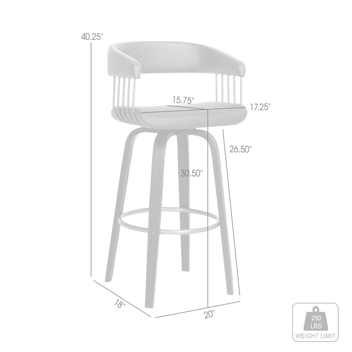 Topanga 30.5" Swivel Black Wood Bar Stool in Gray Faux Leather with Golden Bronze Metal