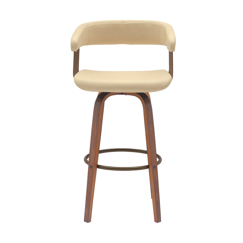 Topanga 26" Swivel Walnut Wood Counter Stool in Cream Faux Leather with Golden Bronze Metal - Furniture City (CA)l