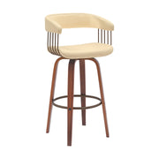 Topanga 30.5" Swivel Walnut Wood Bar Stool in Cream Faux Leather with Golden Bronze Metal - Furniture City (CA)l