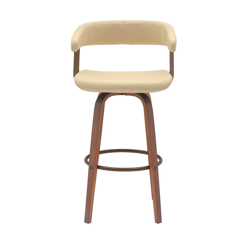Topanga 30.5" Swivel Walnut Wood Bar Stool in Cream Faux Leather with Golden Bronze Metal - Furniture City (CA)l