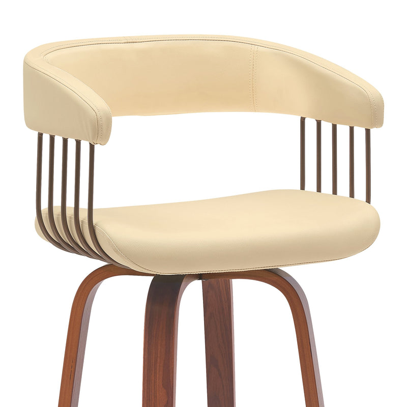 Topanga 30.5" Swivel Walnut Wood Bar Stool in Cream Faux Leather with Golden Bronze Metal - Furniture City (CA)l