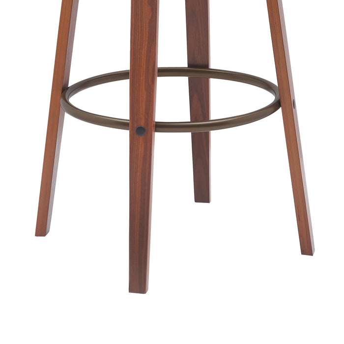 Topanga 30.5" Swivel Walnut Wood Bar Stool in Cream Faux Leather with Golden Bronze Metal