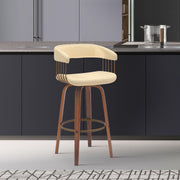 Topanga 30.5" Swivel Walnut Wood Bar Stool in Cream Faux Leather with Golden Bronze Metal - Furniture City (CA)l