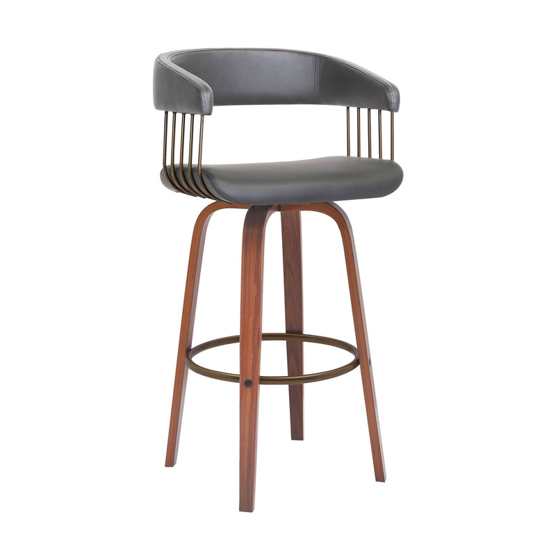 Topanga 26" Swivel Walnut Wood Counter Stool in Gray Faux Leather with Golden Bronze Metal - Furniture City (CA)l
