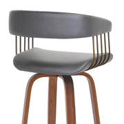 Topanga 26" Swivel Walnut Wood Counter Stool in Gray Faux Leather with Golden Bronze Metal - Furniture City (CA)l