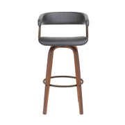 Topanga 30.5" Swivel Walnut Wood Bar Stool in Gray Faux Leather with Golden Bronze Metal - Furniture City (CA)l