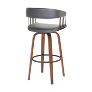 Topanga 30.5" Swivel Walnut Wood Bar Stool in Gray Faux Leather with Golden Bronze Metal - Furniture City (CA)l
