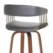 Topanga 30.5" Swivel Walnut Wood Bar Stool in Gray Faux Leather with Golden Bronze Metal - Furniture City (CA)l