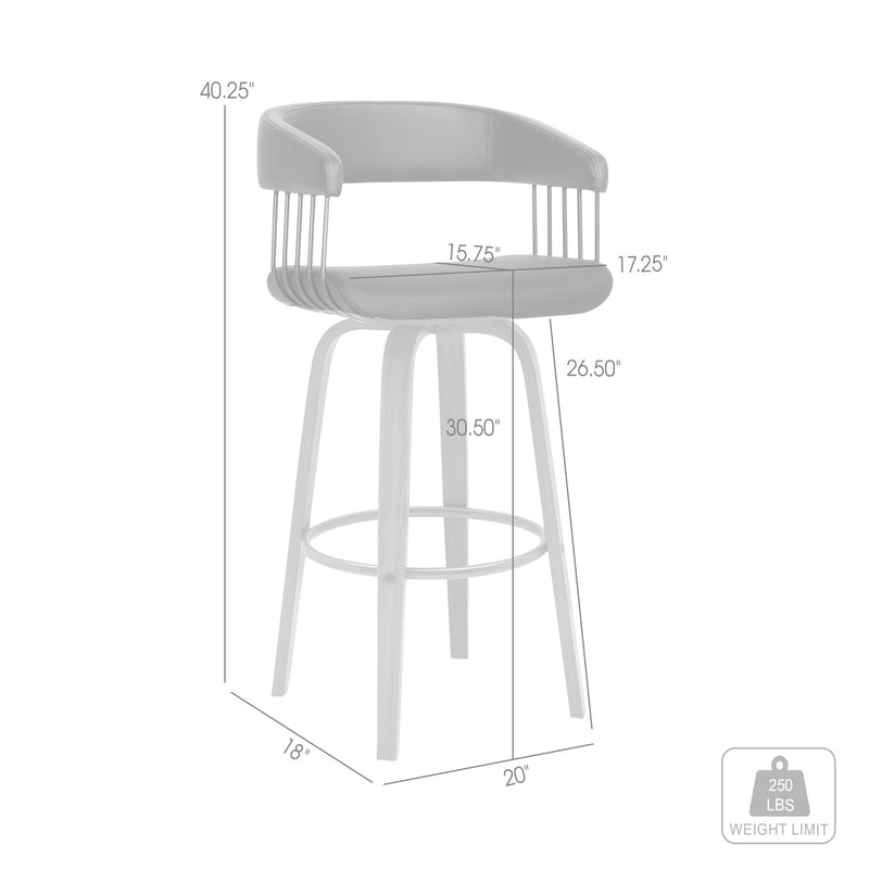 Topanga 30.5" Swivel Walnut Wood Bar Stool in Gray Faux Leather with Golden Bronze Metal - Furniture City (CA)l