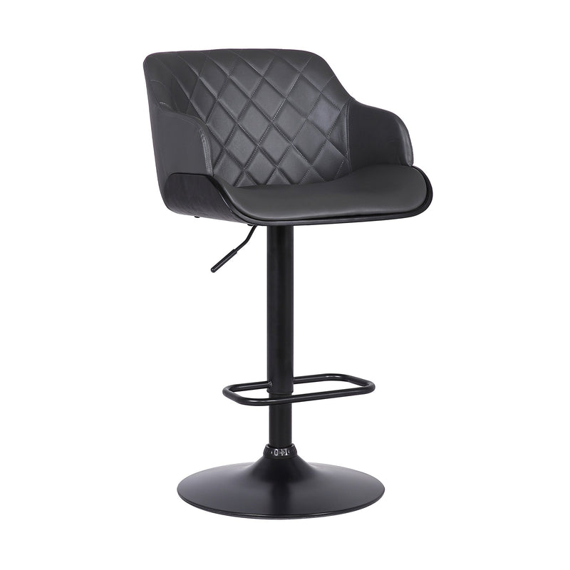 Toby Gray Faux Leather Adjustable Height Swivel Black Wood and Metal Bar Stool - Furniture City (CA)l