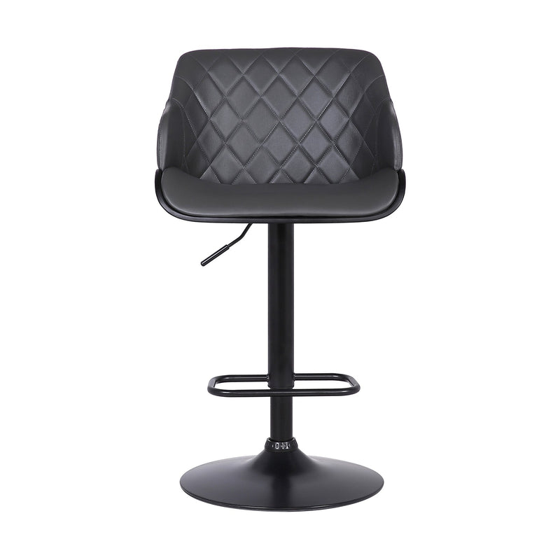 Toby Gray Faux Leather Adjustable Height Swivel Black Wood and Metal Bar Stool - Furniture City (CA)l