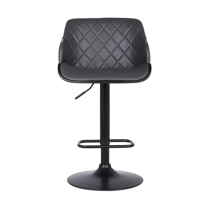 Toby Gray Faux Leather Adjustable Height Swivel Black Wood and Metal Bar Stool