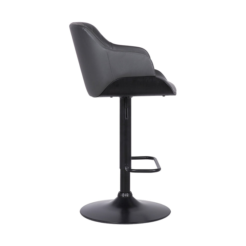 Toby Gray Faux Leather Adjustable Height Swivel Black Wood and Metal Bar Stool - Furniture City (CA)l