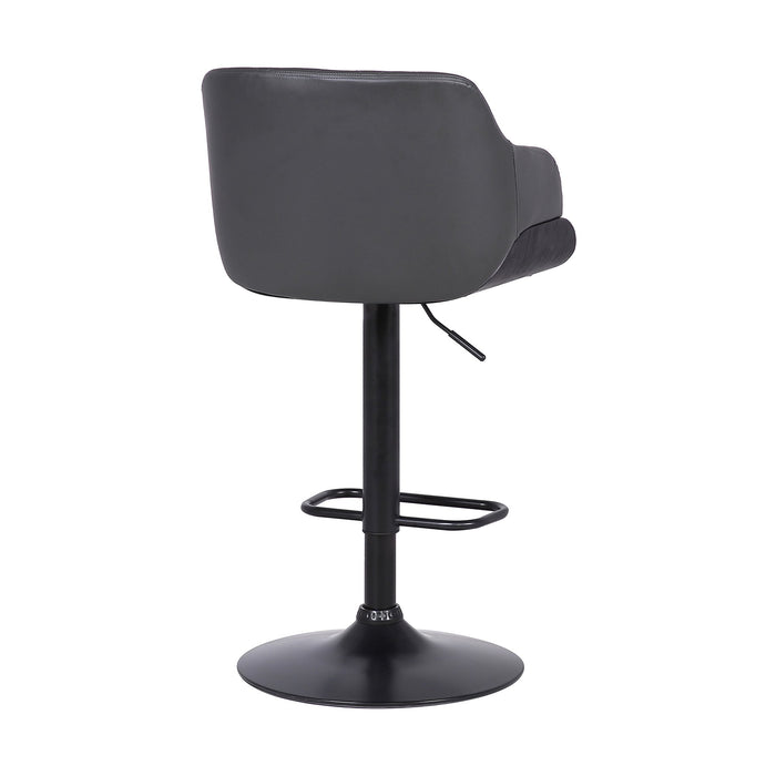 Toby Gray Faux Leather Adjustable Height Swivel Black Wood and Metal Bar Stool