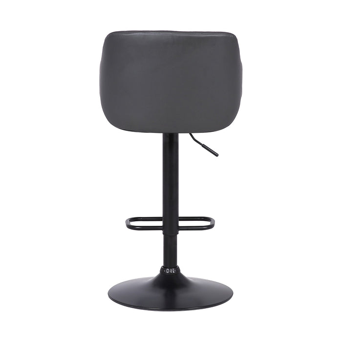 Toby Gray Faux Leather Adjustable Height Swivel Black Wood and Metal Bar Stool