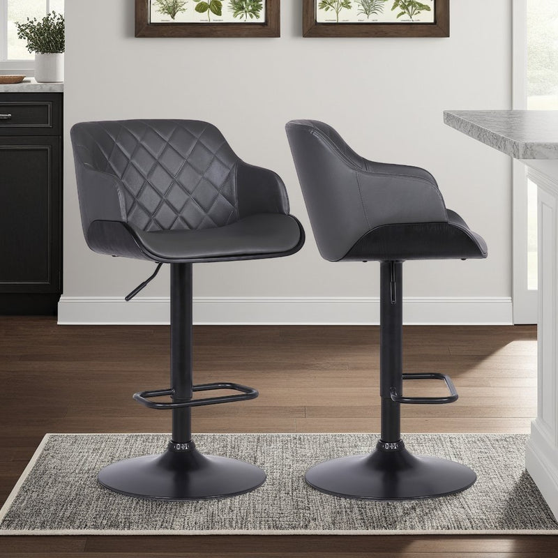 Toby Gray Faux Leather Adjustable Height Swivel Black Wood and Metal Bar Stool - Furniture City (CA)l